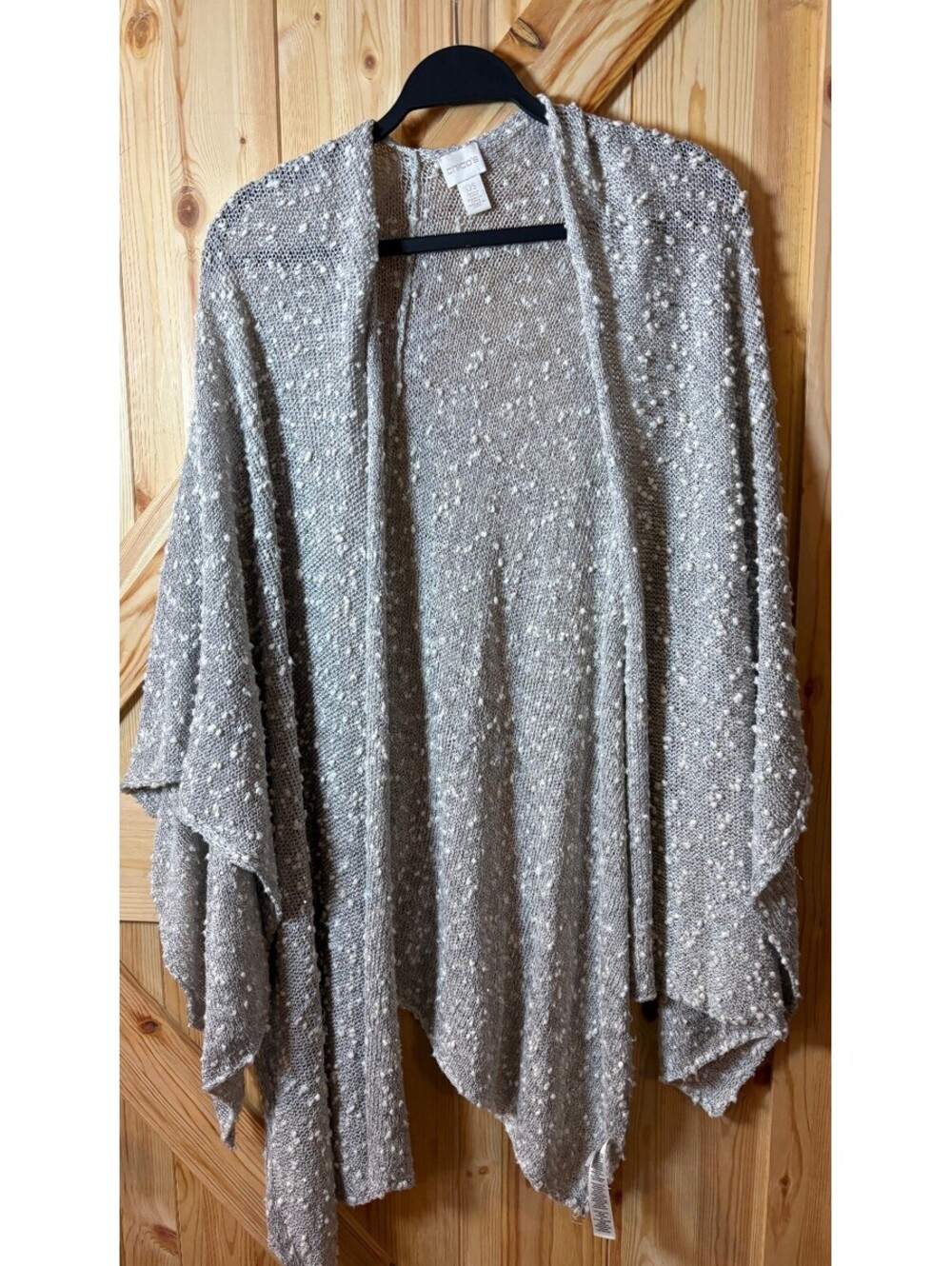 Chico's Silve Open Front Knit Poncho with Textured Dots and Sequins OS